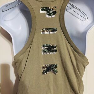 💚 VS PINK Bling Sequin Green Olive Tank Top 💚
